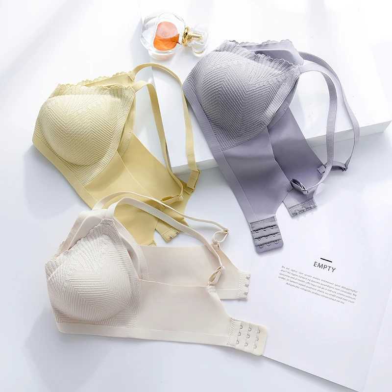 Asha&Vicki 2pcs/set Latex Sling Underwear Women Lace No Steel Ring Gather Sports Seamless One-piece Sleep Three Hook-and-eye Bra