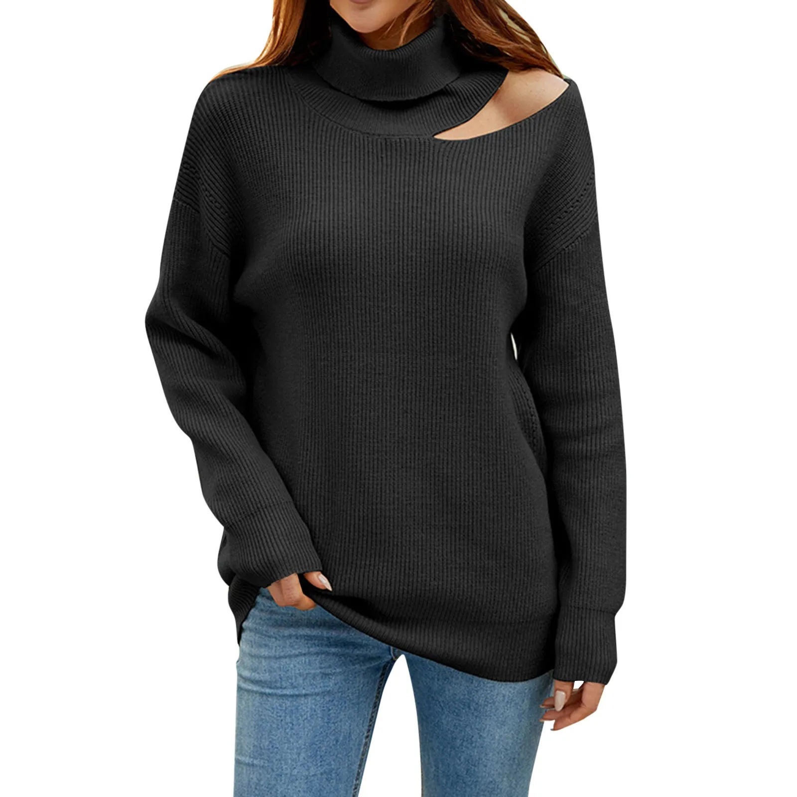 

Женский трикотажный кардиган, Однотонный свитер с лацканами и открытыми плечами, с капюшоном на молнии на четверть, Осень-зима 2022