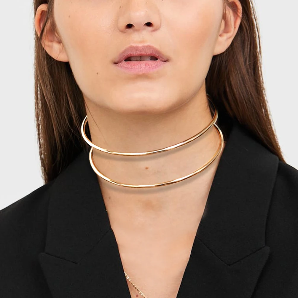 

Punk Choker Necklaces For Women 2022 Chunky Alloy Torques Bib Statement Necklace Fashion Jewelry Gold Color Metal Chocker