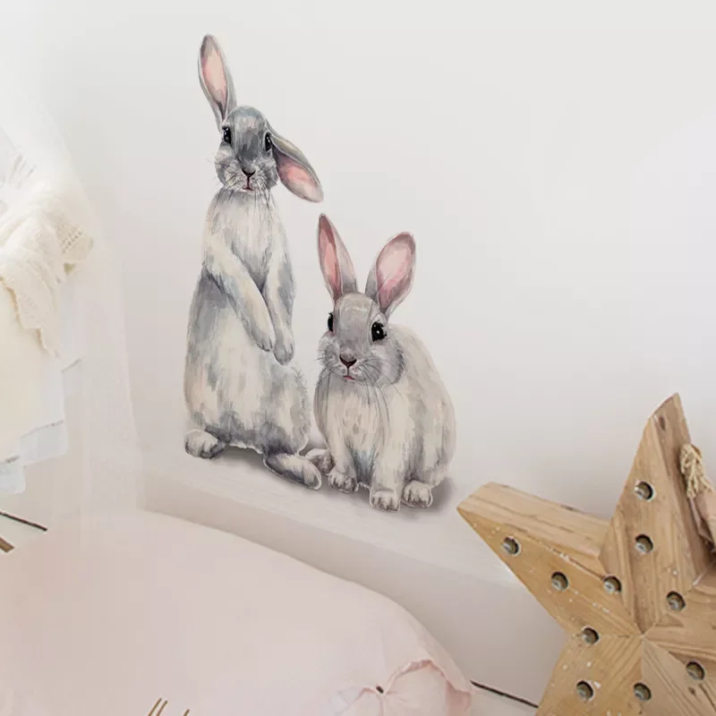 

Cute Rabbits Wall Sticker Children's Kids Room Home Decoration Removable Wallpaper Living Room Bedroom Mural Bunny Stickers