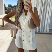 lapel sleeveless elastic waist blazer jumpsuit lady v neck double breasted turn down collar office romper for dating