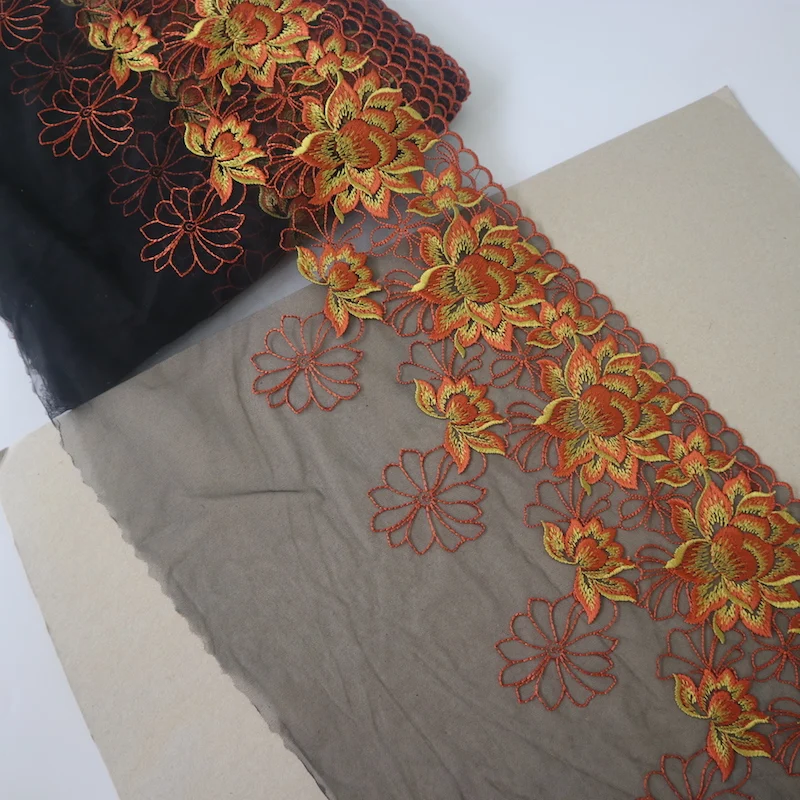 Оранжевые вышитые тюлевые кружева 24 Ярда аксессуары для шитья сделай сам