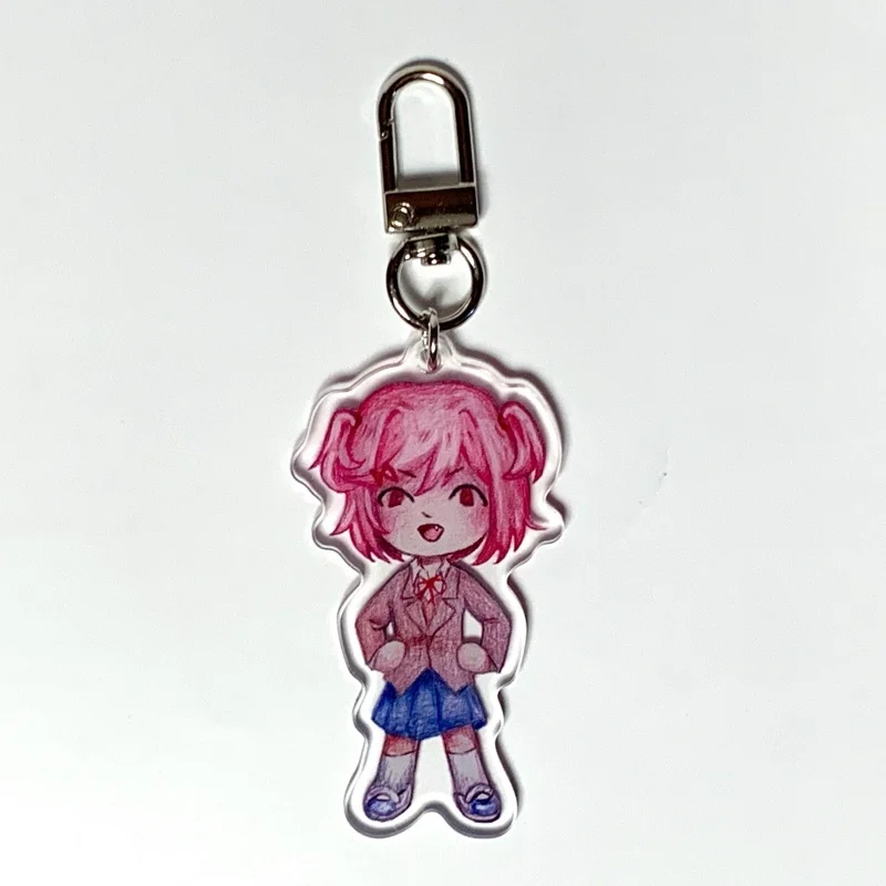 Брелок из акрила 5 см с персонажами Monika, Sayori, Yuri, Natsuki, с акварельным рисунком и металлическим карабином, Doki Doki Literature Club, коллекционный подарок для сумки (art.: 3920dc13845dd) - 3920dc13845dd