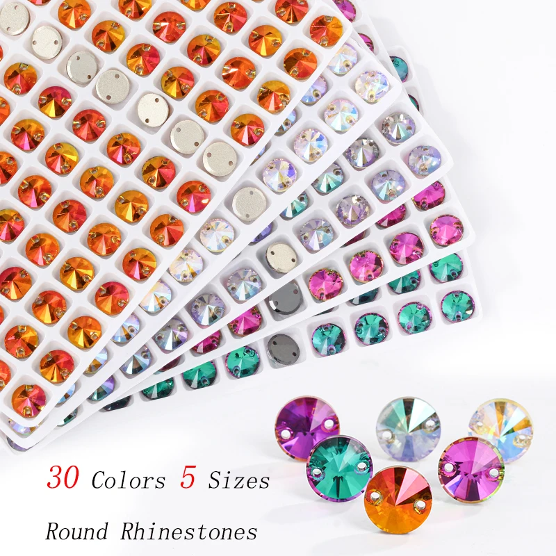 

30pcs Flatback Round Glass Buttons Dress Decoration Clear Crystal Stones Sewing on Rhinestones For Needlework for Crafts Beads