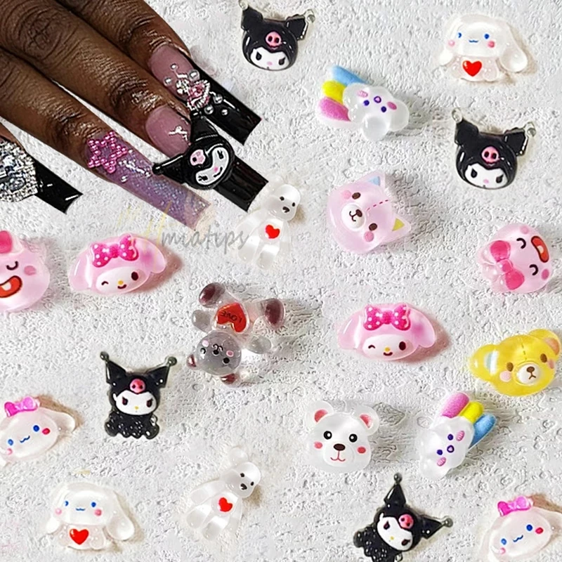 

50pcs Kawaii Nail Art Acccessories 3D Cartoon Cute Trendy Anime Bear Bunny Dog Mixed Resign Acylic Nail Art Charm Decorations