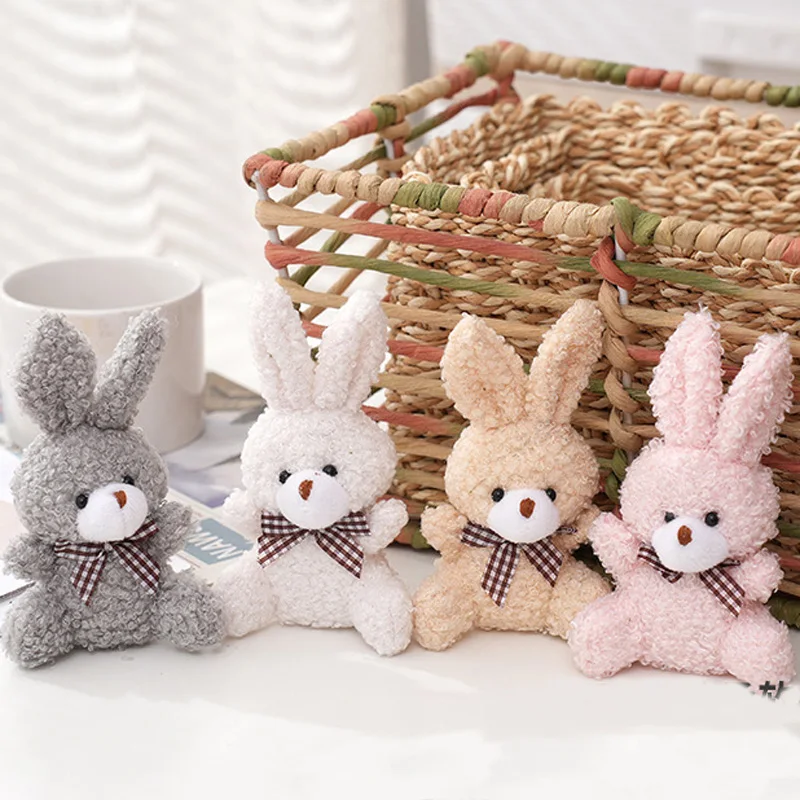 

10cm Soft Stuffed rabbit Plush Toys Mini Bow-tie sitting bunny Dolls Small Gift for Party Wedding Keychain Pendant Teddy Doll
