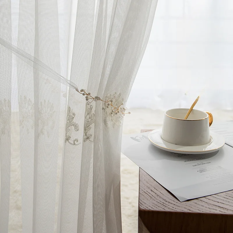 

Light Luxury Crystal Yarn Embroidered Yarn Gauze Curtain Living Room Bedroom Balcony Window Screen White Window Screen