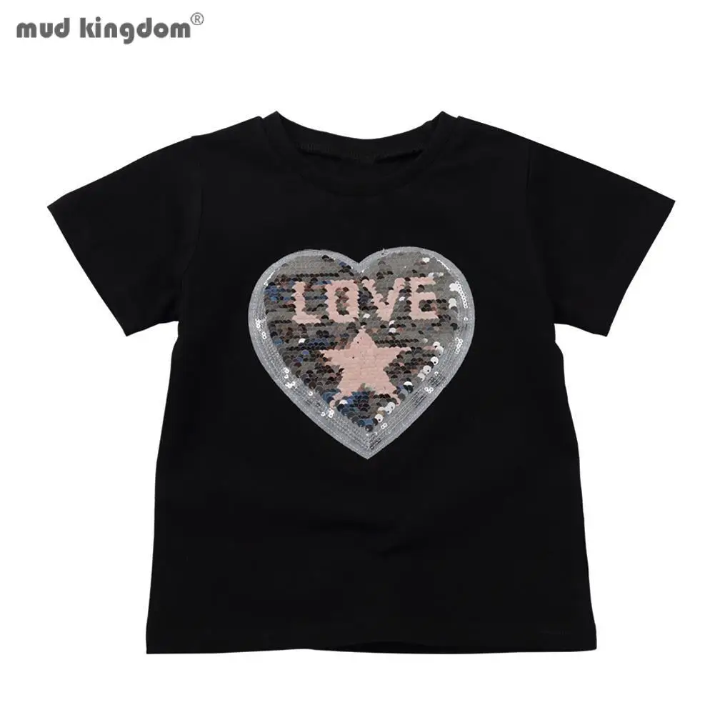 

Mudkingdom Summer Boys Girls T-shirts Sequin LOVE Heart Embroidered Discoloration Short Sleeve Tops for Kids Clothes Fashion