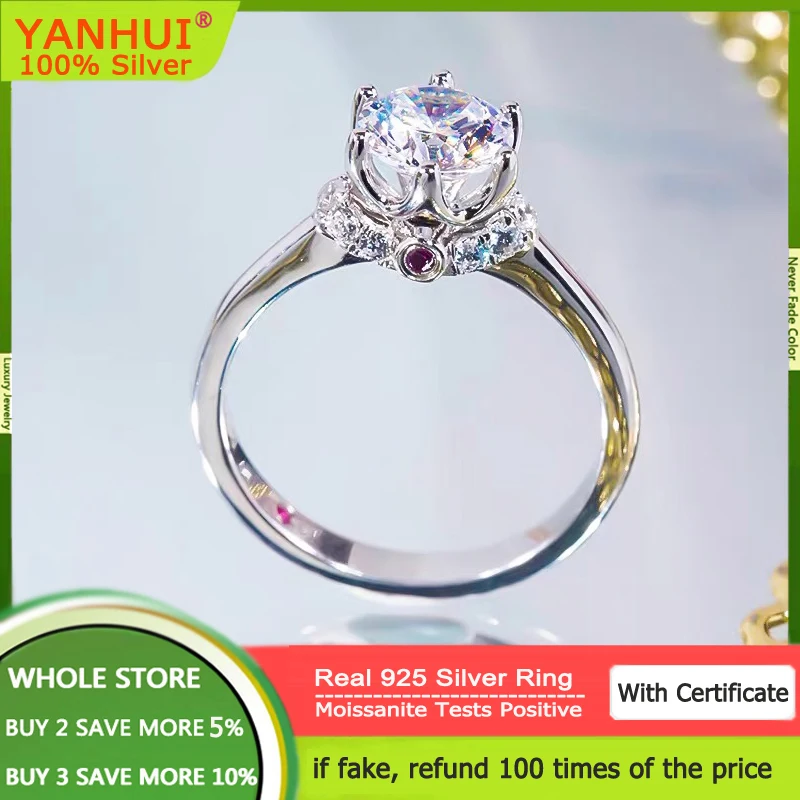 

Silver 925 Ring Original Brilliant 1 Carat Diamond Test Past D Color Moissanite Gemstone Rings for Women Wedding Jewelry MSR012