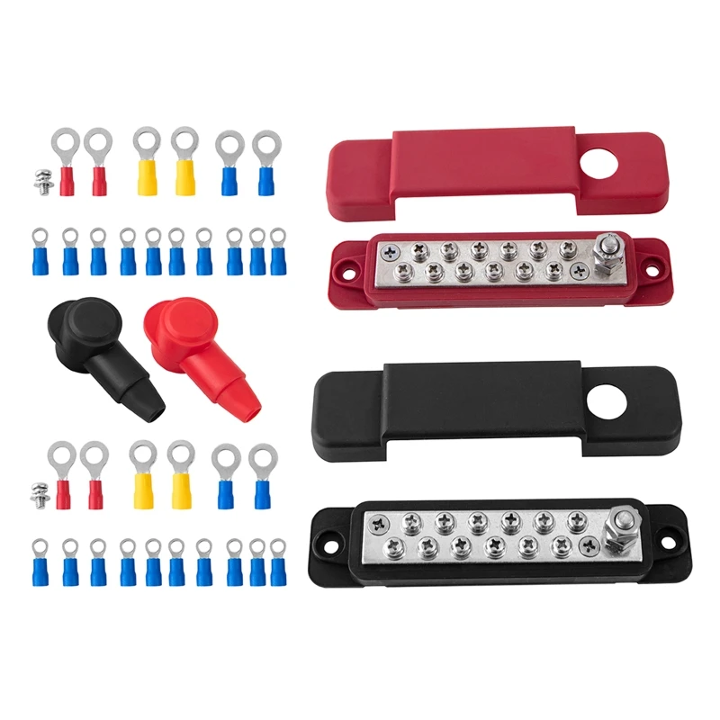 

Marine Car Pickup Trailer Boat Busbar Waterproof Ground Power Distribution Block with Covers and Lock Washer 12 Terminal