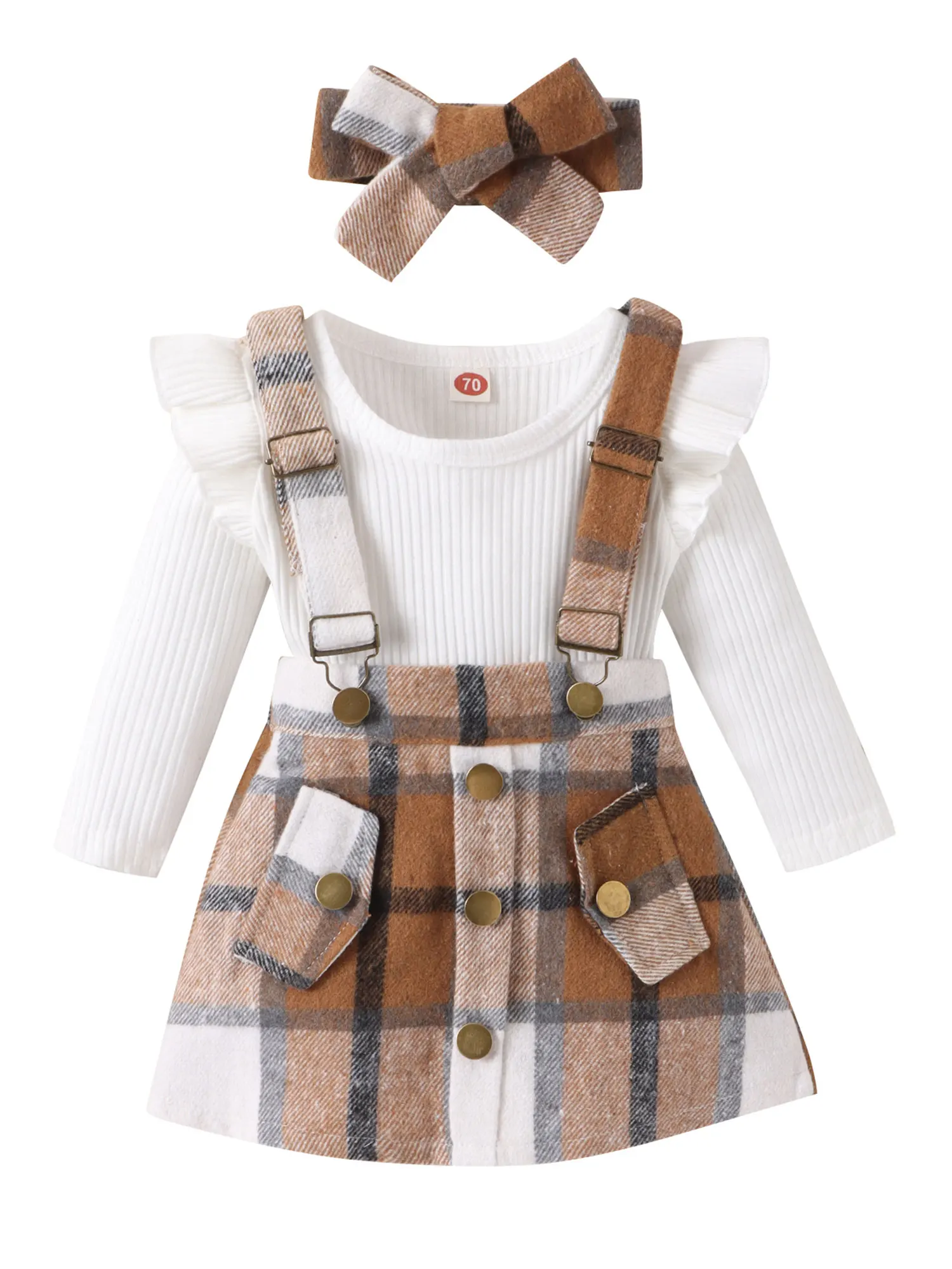 

Зимний комплект одежды для маленьких девочек, комбинезон с длинным рукавом, верх, юбка, подходящая повязка на голову-очаровательная осенняя одежда для