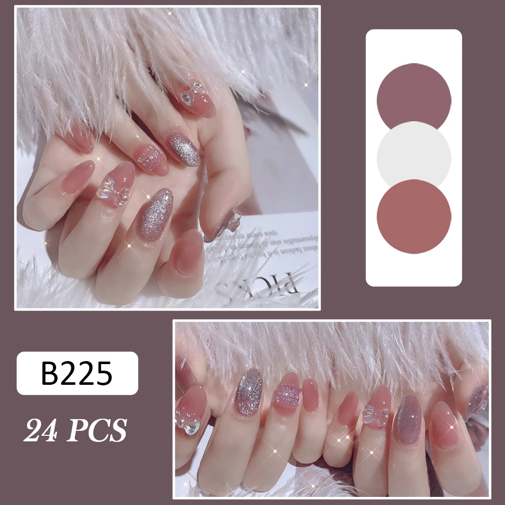 

24 шт., блестящие накладные ногти для женщин и девочек