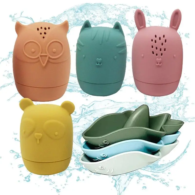 

Baby Bath Toys Silicone Shark Toddler Bathtub Toys 7PCS Toddler Pool Toy Spray Water Toy Set Infant Bath Toy For Bath Beach