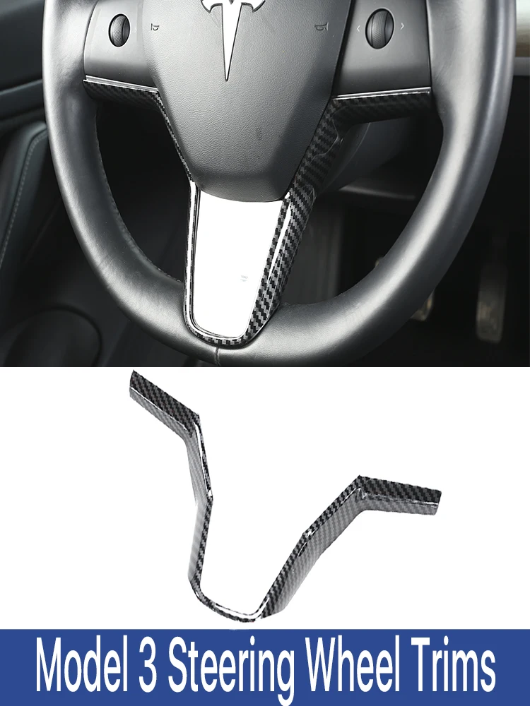 Cubierta embellecedora de marco de volante de coche de fibra de carbono, modificación Interior para Tesla modelo 3 Y 2016, 2017, 2018, 2019, 2020, 2021, 2022