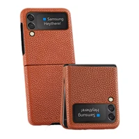 cowhide leather phone case for samsung galaxy z flip 3 z flip3 shockproof separate luxury back cover armor shell 2022