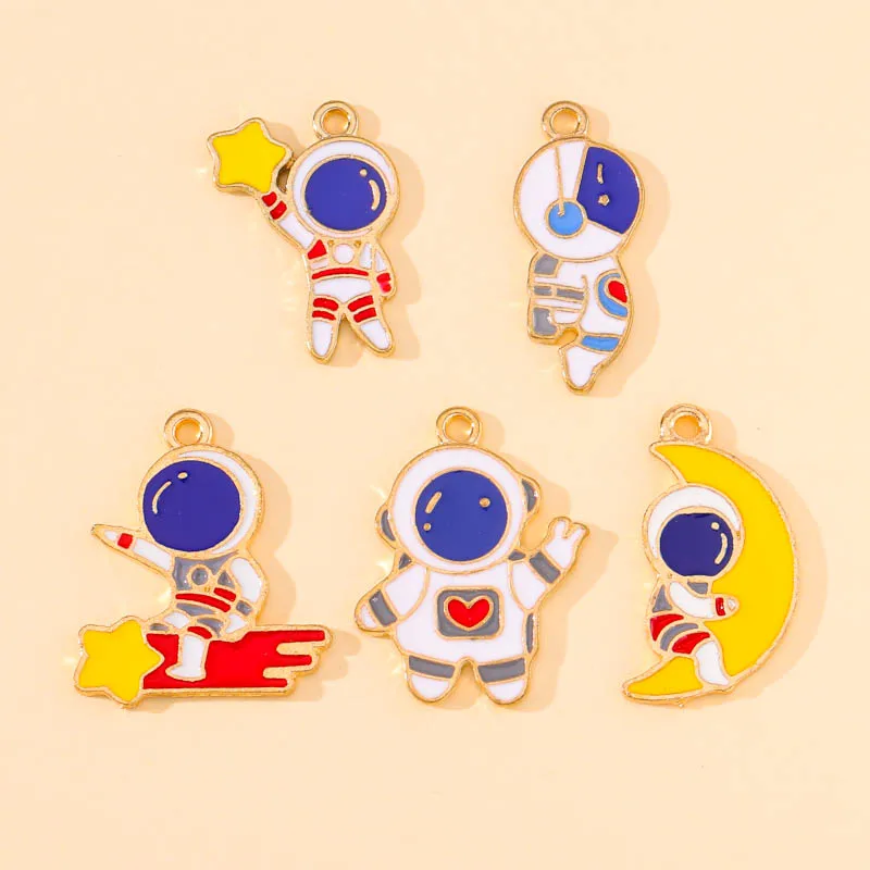 

20Pcs New Fashion Enamel Stars Moon Astronaut Rocket Charms Golden Alloy Pendant for Earrings Necklaces Handmade Jewelry Making