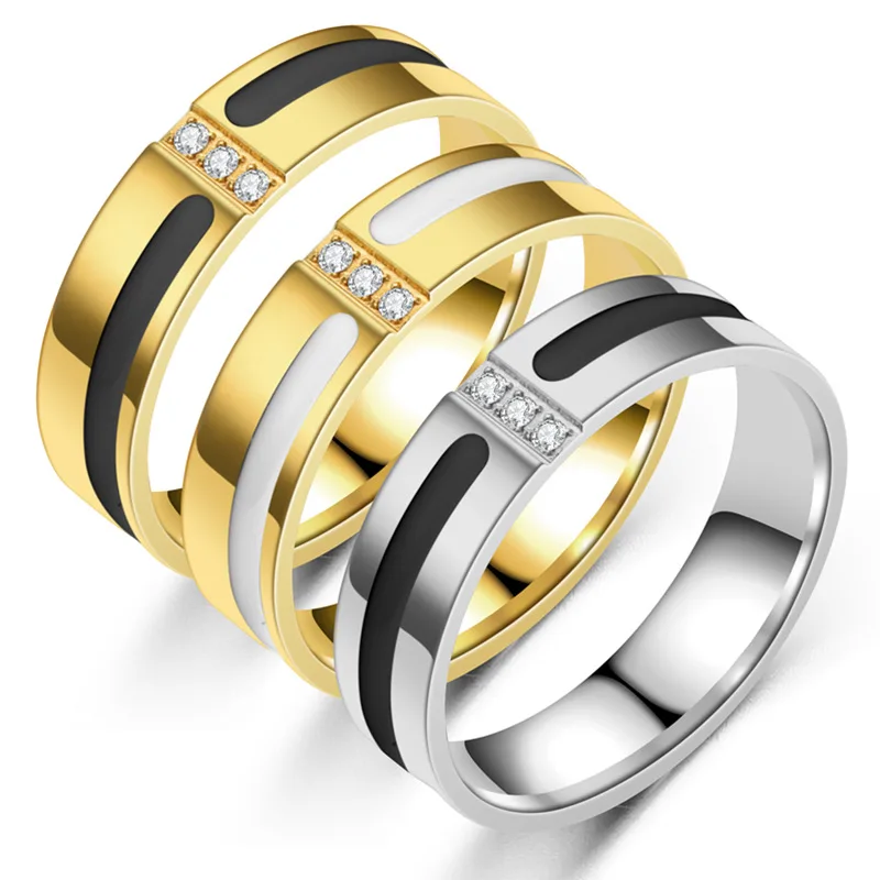 

TOOCNIPA 2022 New Couple Fashion Rings Stainless Steel Ring Oil Drop With Zircon Ring For Women Men Couples Ring Dropshipping