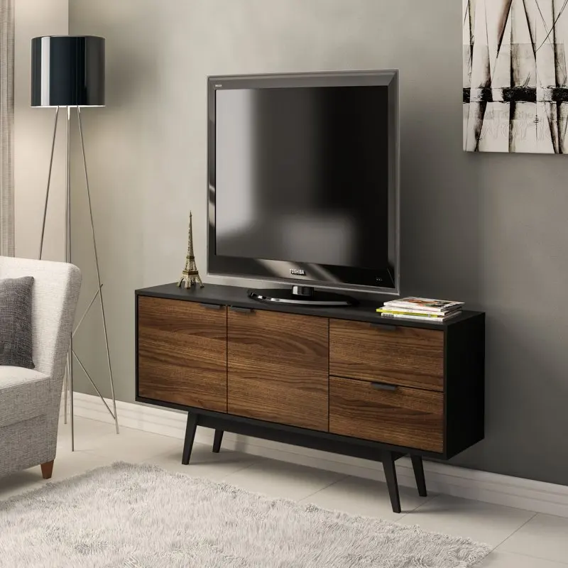 

Wood Stand for TVs to 78", Dark & Black