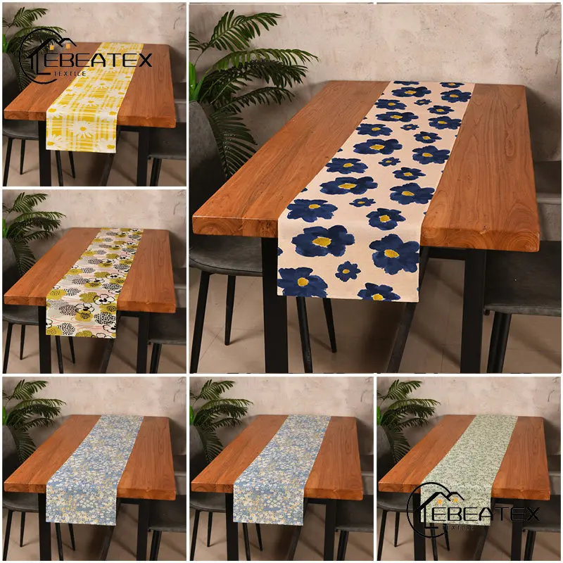 

Scandinavian New Floral Table Runners Linen Print Yellow Plaid Christmas Wedding Decoration Table Runners Table Cloth 30*180