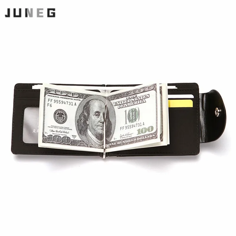 

Retro Money Clips Wallet for Men with Metal Clamp Card Cash Holder Short Purse Fashion PU Leather Men Credit Passport Card Bags