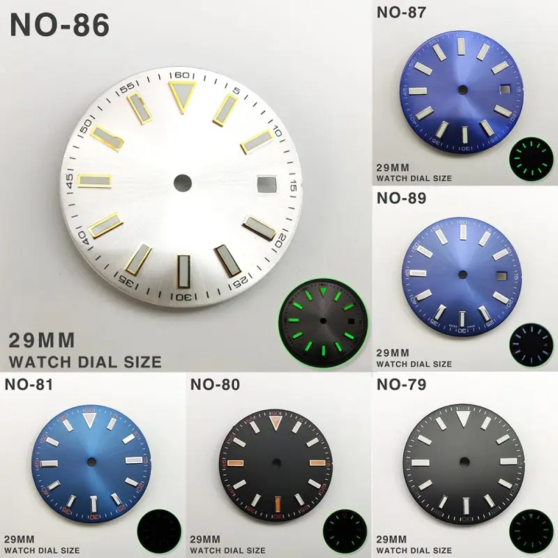 Mod 29MM 369 60Minute Green Luminous Sterile Watch Dial Date Window Literally Fits for 2813 8215 8200 Men's Automatic Movement