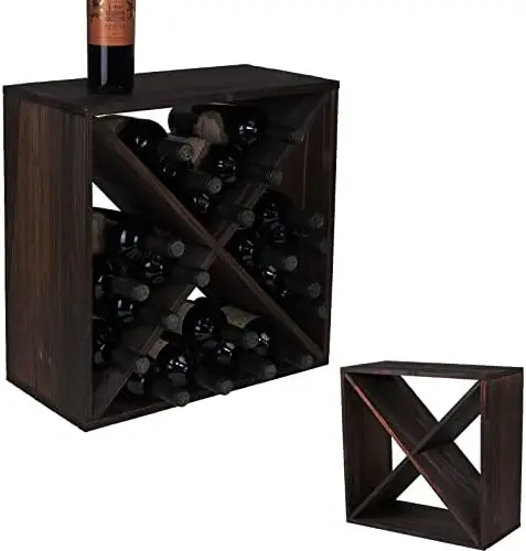 

countertop Wooden Stackable Storage Rustic Retro Style Cube 24-Bottle Wooden Wine Wine Cabinet (Dark Brown) Baloondog tray Glas