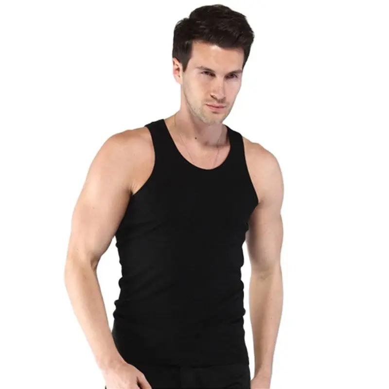2021 Men's Pure Cotton Undershirt Solid Color Seamless Underwear Close-fitting Broad Shoulders V Neck Vest Comfortable T-shirt