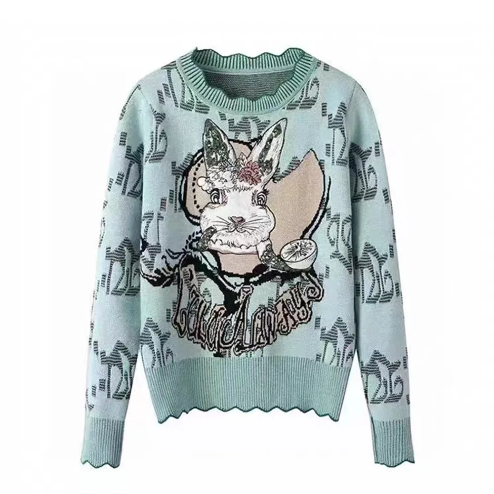 

Новинка Осень-зима 2023, жаккардовый свитер с длинным рукавом и эластичной нитью, Женский высококлассный свитер, женская одежда 278