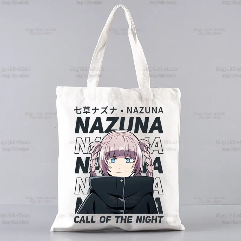su proszek Nazuna Nanakusa Yofukashi No Uta Canvas Bag Unisex Storage Anime Call Of The Night Handbag Shoulder Tote Bookbag wielokrotnego użytku