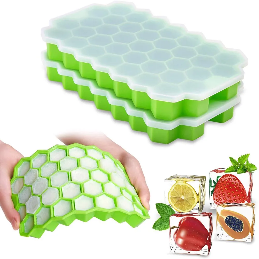 

37 Cavity Honeycomb Ice Cube Trays Reusable Silicone Ice Cube Mold BPA Free Ice Maker with Removable Lids