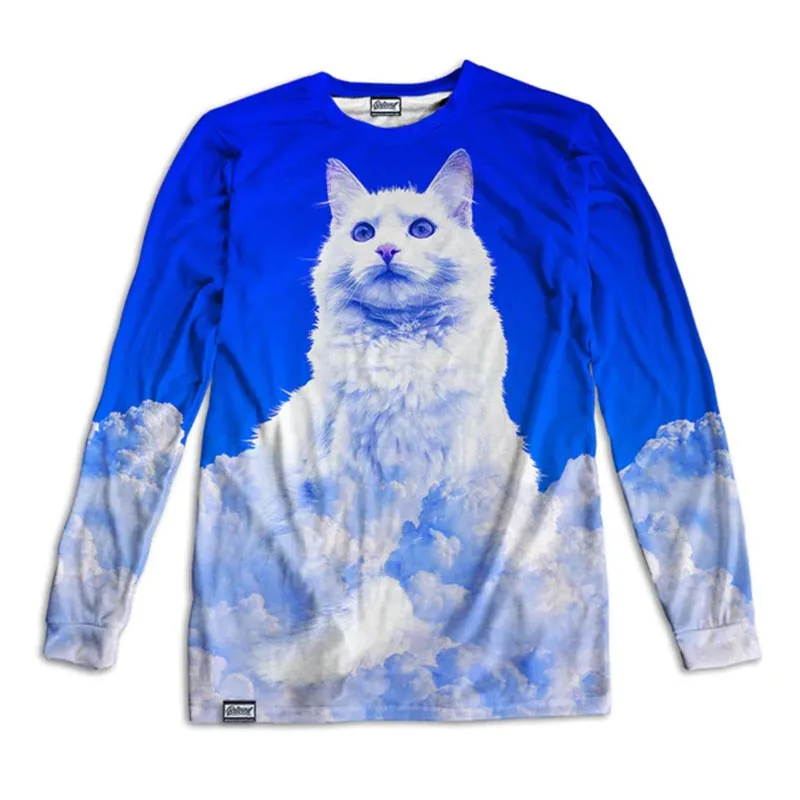 Мужская футболка с длинным рукавом и 3D-принтом кошки которая упала в море
