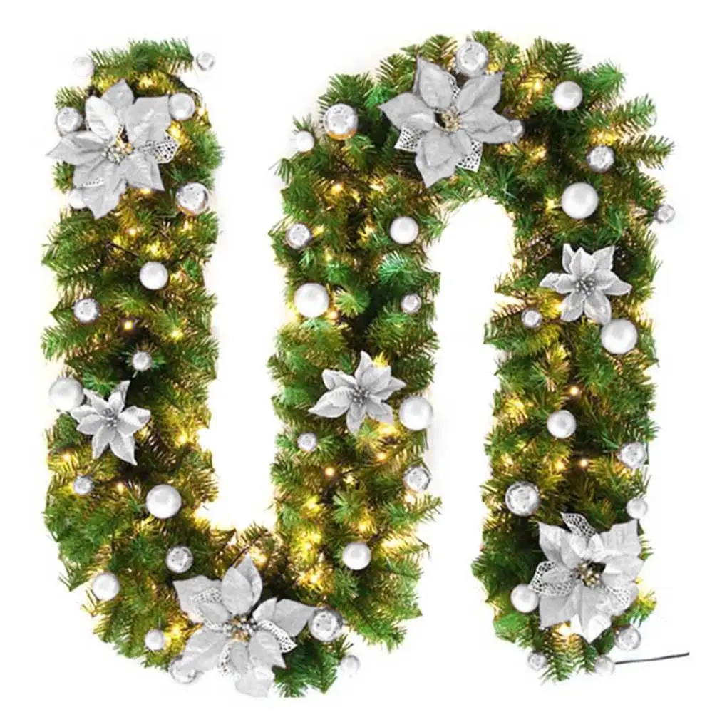 

550cm Colorful Christmas Decoration Bar Tops Ribbon Garland Christmas Tree Ornaments White Dark Green Cane Tinsel Party Supplies