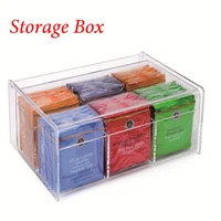 Acrylic Tea Bag Holder Tea Box Coffee Tea Bag Storage and Clear Pantry Organizer for Kitchen with Lid 6-Compartment
