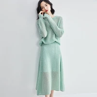 spring new suit skirt a line dress hollow knitted sweater womens two piece suit