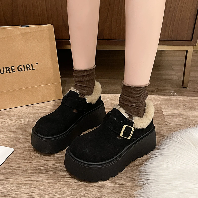 Женская обувь на платформе осенние лоферы меху сабо в стиле ретро осень-зима