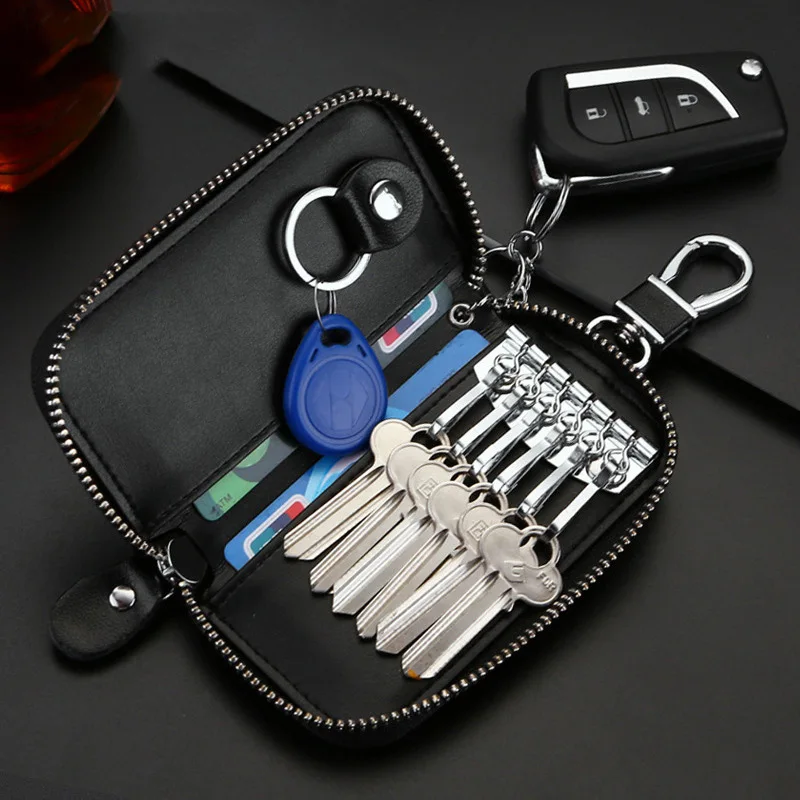 

Large Capacity Zip Key Bag Man Waist Mounted Genuine Cowhide Women's Card Holder Car Multifunction Key Chain