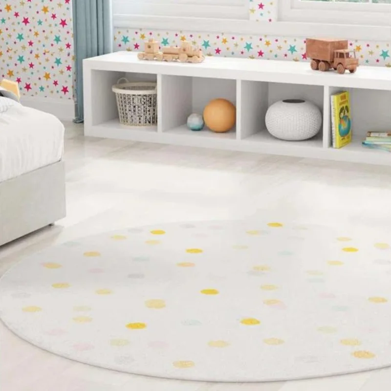 Круглый пушистый ковер в желтый горошек для гостиной детские игровые коврики