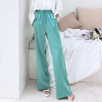 high waist wide leg pants women fashion solid color oversized silk satin vintage black pink pants female casual loose ol style