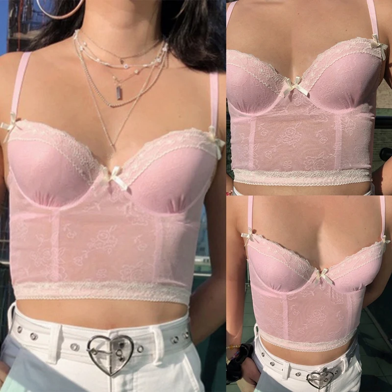 

Женский модный сексуальный кружевной короткий жилет на бретельках розовый