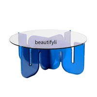 yj modern light luxury wave acrylic tea table simple ins household living room round glass coffee table