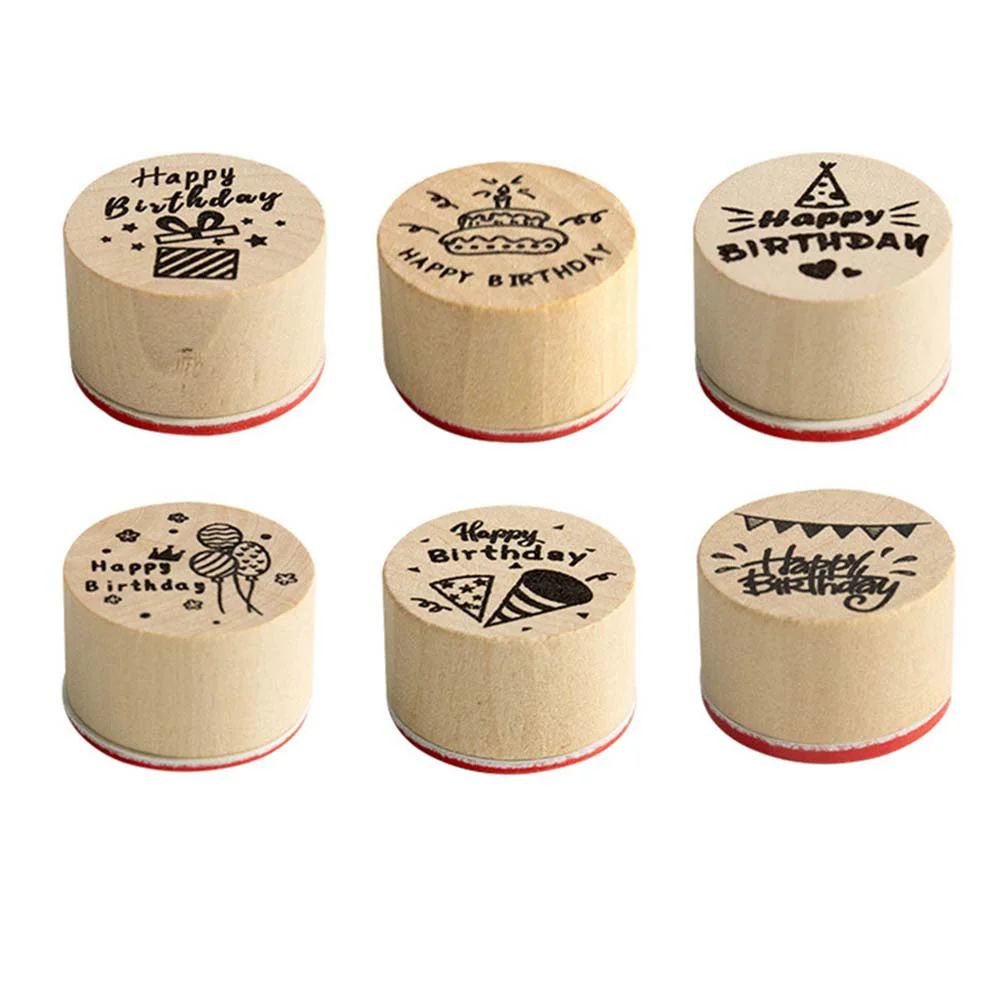 

6 Pcs Wood Rubber Woodsy Decor Decorative Birthday Stamp Journal Stamps Seal Hand Account Photo Album