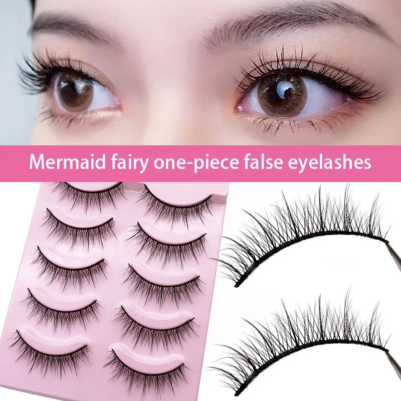 

2021 5 Pairs Natural Look Fake Eyelashes Thin Crossed Eyelashes Handmade Lashes Light Stage Eye Makeup Gift for Girls Women