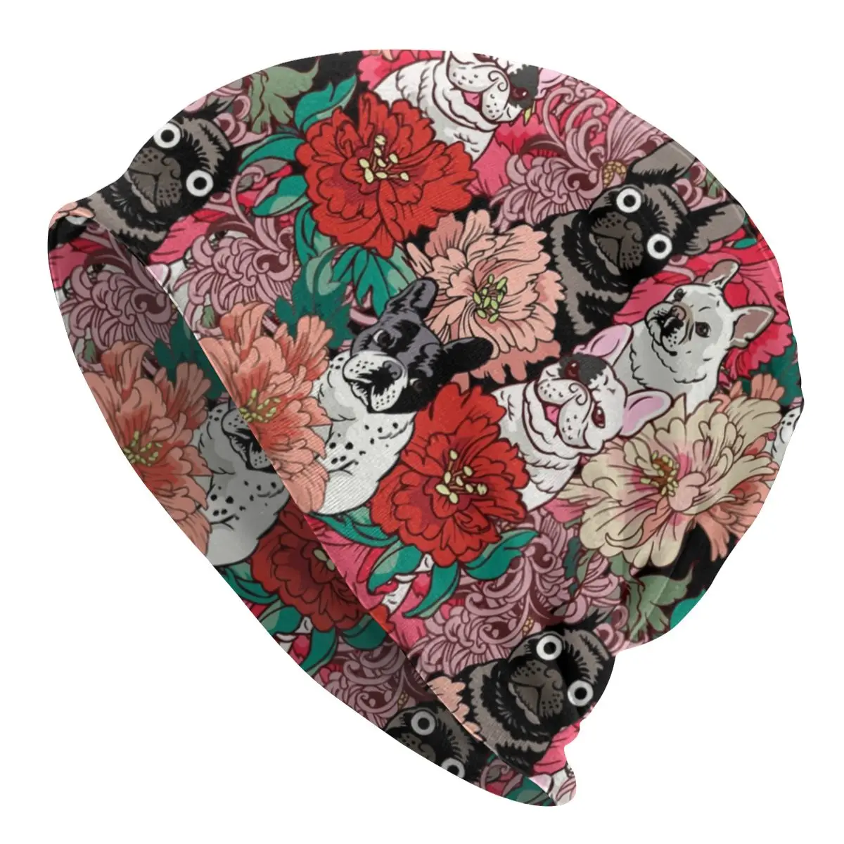 

Flowers French Bulldog Bonnet Femme Cool Knit Hat For Men Women Warm Winter Beanies Caps