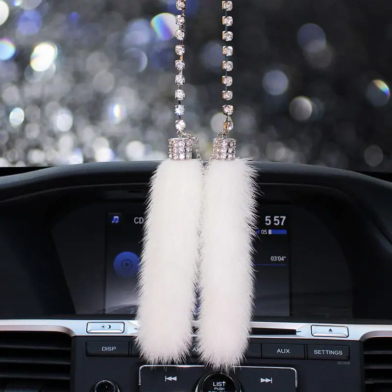 Fashion Car Crystal Diamante Pendant Mink Fur Rearview Mirror Hanging Ornaments Charm Car Interior Decoration Accessories women Fashion Car Crystal Diamante Pendant Mink Fur Rearview Mirror Hanging Ornaments Charm Car Interior Decoration Accessories women