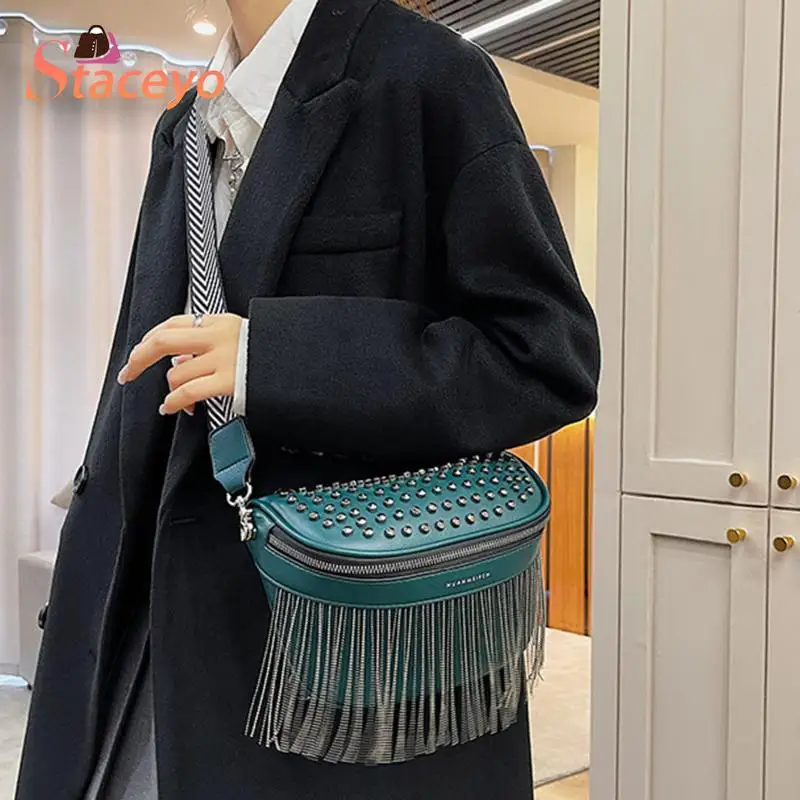 Luxury Woman Chest Bag Fashion Tassel Leather Large Capacity Crossbody Chest Bag Women Waist Bag Casual Rivet Desing Travel Pack