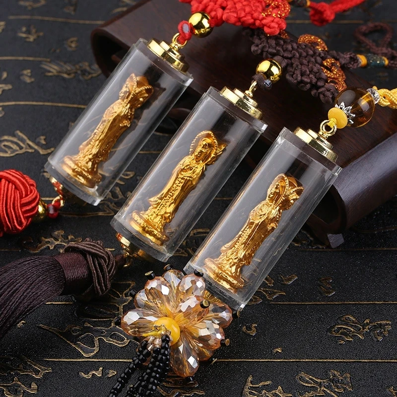 

Car Three-faced Buddha Guanyin Pendant Jewelry Car Interior Ornaments Gold-plated Buddha Statue Rear View Mirror Ornaments