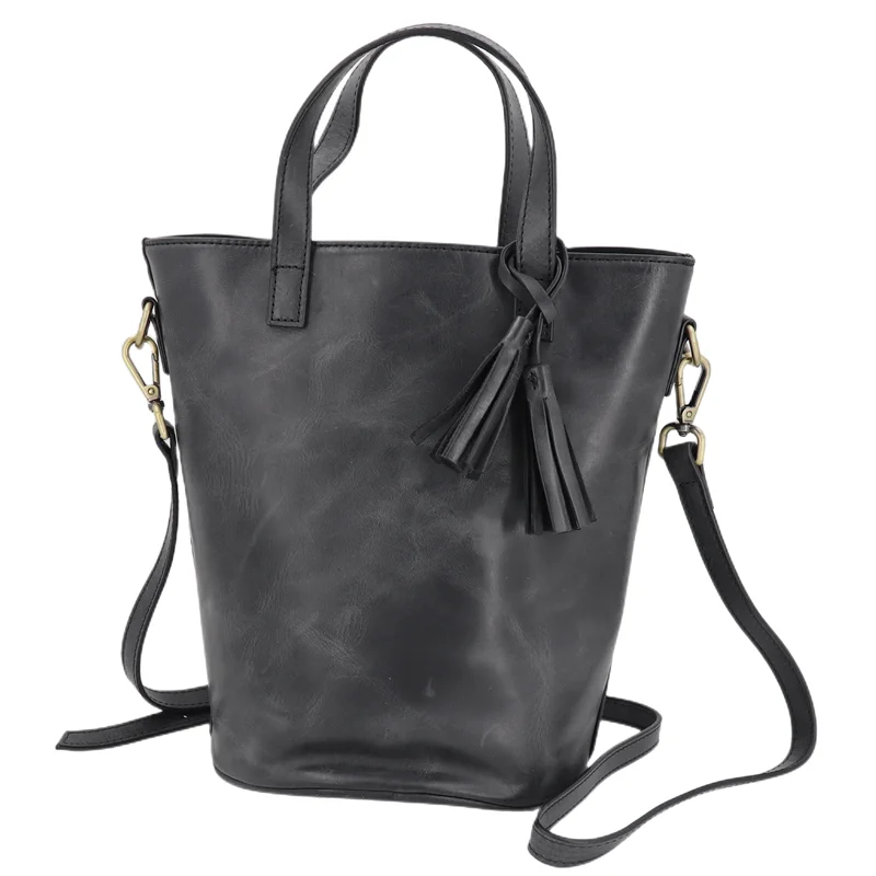 Retro Cowhide Luxury Handbags Women Bags Natural Real Leather Simple Drawstring Female Shoulder Cossbody Bags Hand Bucket Bag