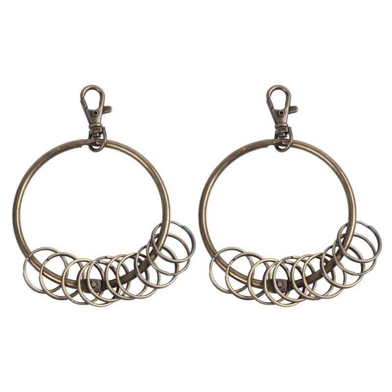 

2X Bronze Tone Carabiner Prisoner Keyring 10 Loops Key Chain Ring 7.6Cm