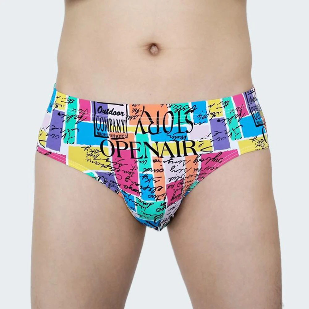 

Men Printed Udnerwear Ice Silk Briefs Bulge Pouch Underpants Seamless Panties Male Low Rise Knickers Soft Bikini Trunks