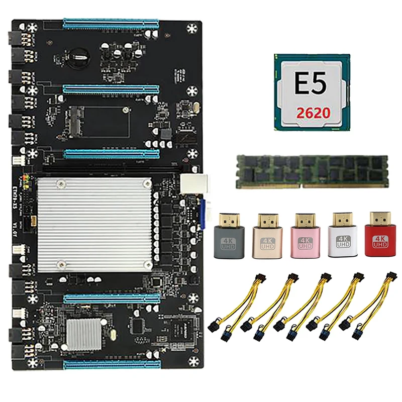 

ETH79-X5 BTC Mining Motherboard With E5 2620 CPU+8G DDR3 RAM+Virtual Display Adapter+Power Cable LGA2011 5 PCIE16X 65Mm